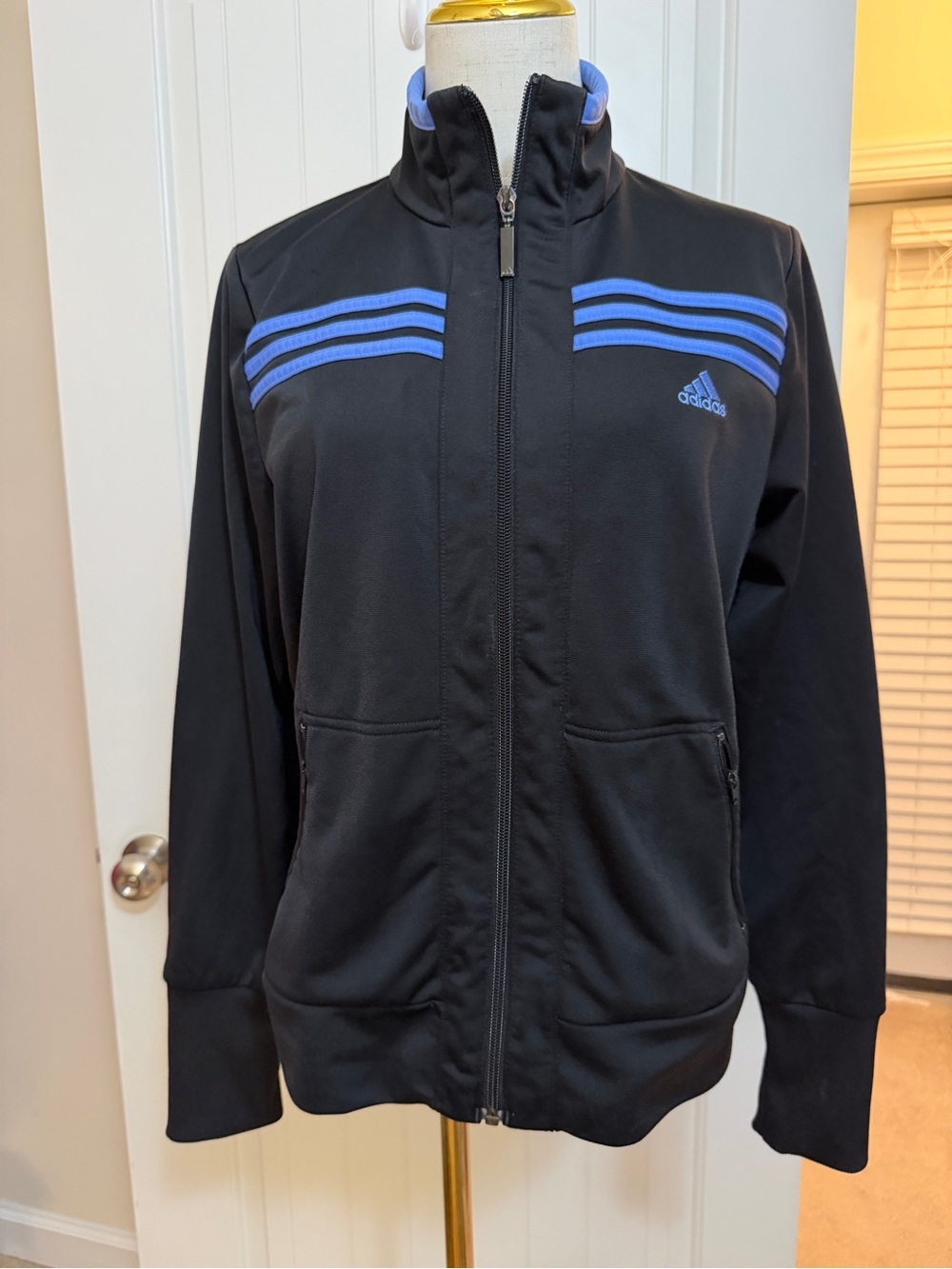 adidas Black Jacket with Blue Stripes